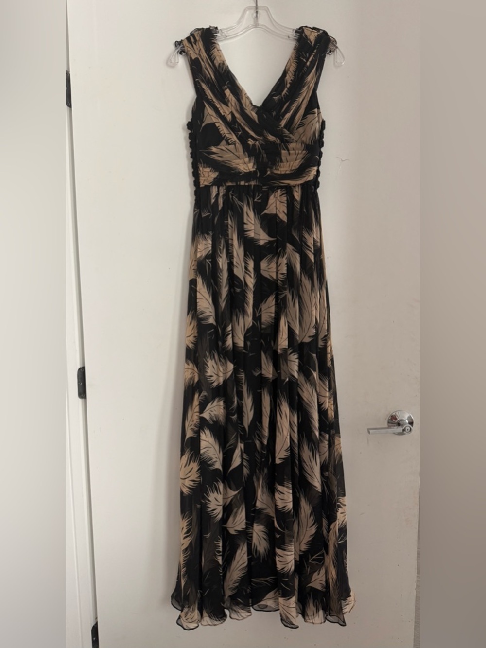 Marchesa Notte Feather Print Silk Chiffon Gown Ruffle Maxi Size 2 - Picture 2 of 4